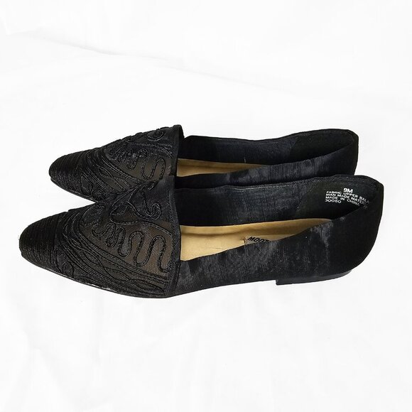 Vintage Mootsies Tootsies 90's Black Embroidered Slip On Flats - Picture 2 of 6